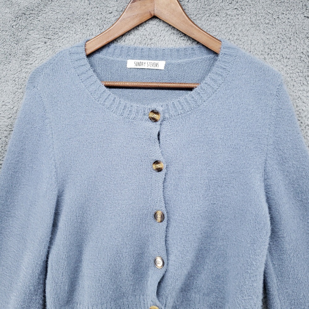 Sunday Stevens Women S Blue Sweater Soft Acrylic Nylon Blend Buttons Long Sleeve